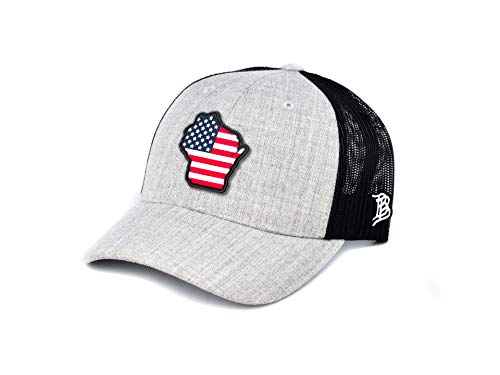 Branded Bills Wisconsin PVC Patriot Patch Hat Curved Trucker - One Size Fits All (Heather Grey/Black)