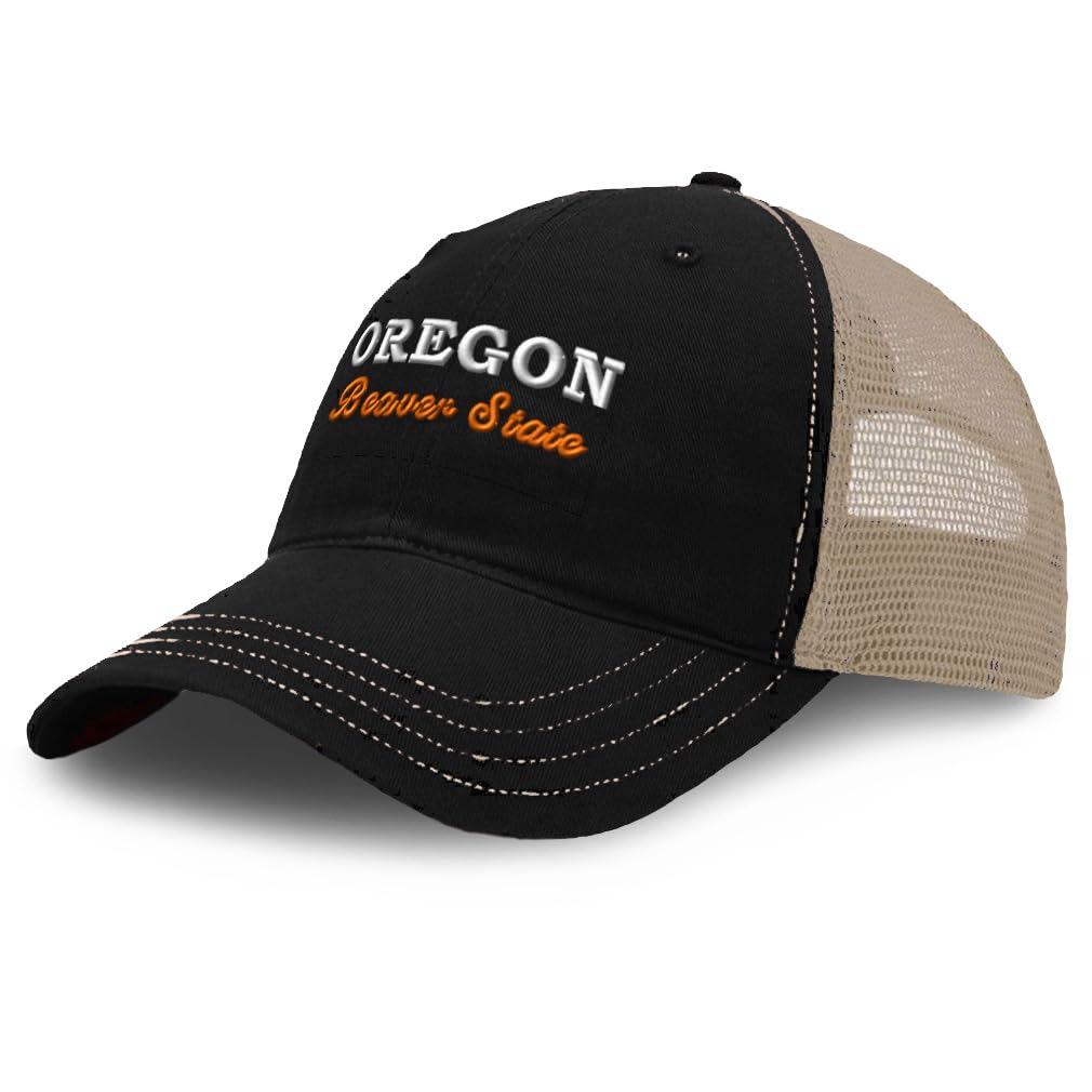 Richardson Trucker Mesh Hat Oregon Beaver State Cotton Dad Hats for Men & Women Black Tan