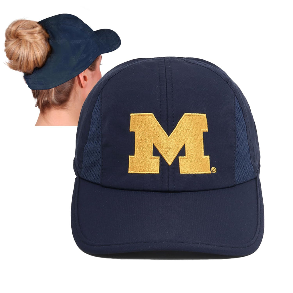 Ponyflo Womens Ponytail Baseball Cap - Ponytail Hats for Women - Curly Hair Ponytail Hat - Baseball Hat for Women - Active Hats for Women - Michigan Hat - Michigan Ponytail Hat - Michigan Wolverines