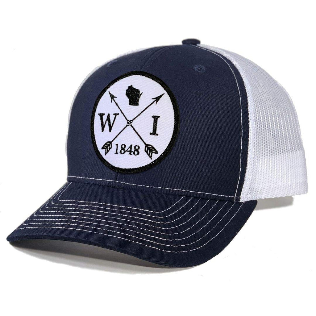 Homeland Tees Men's Wisconsin Arrow Patch Trucker Hat - Navy/White