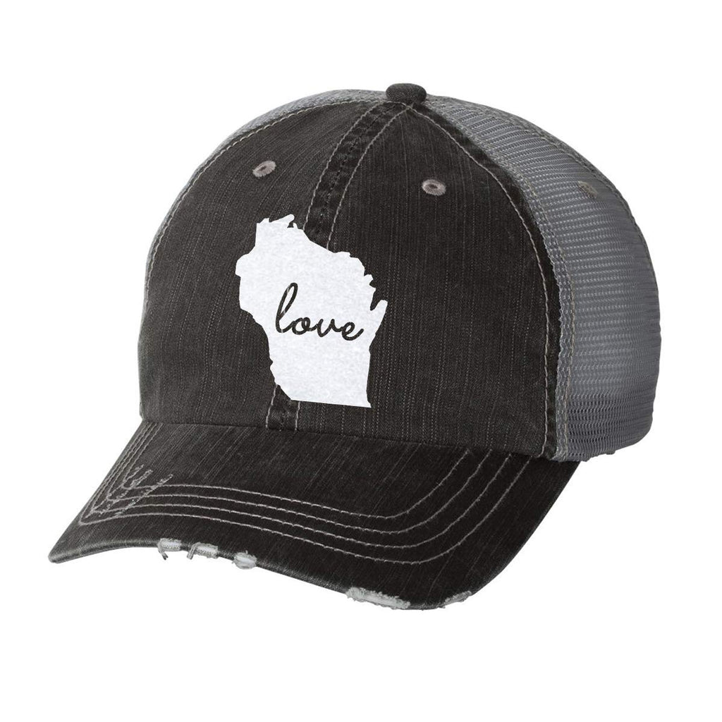 State of Wisconsin Love Chic Glitter Baseball Hat Black/Grey