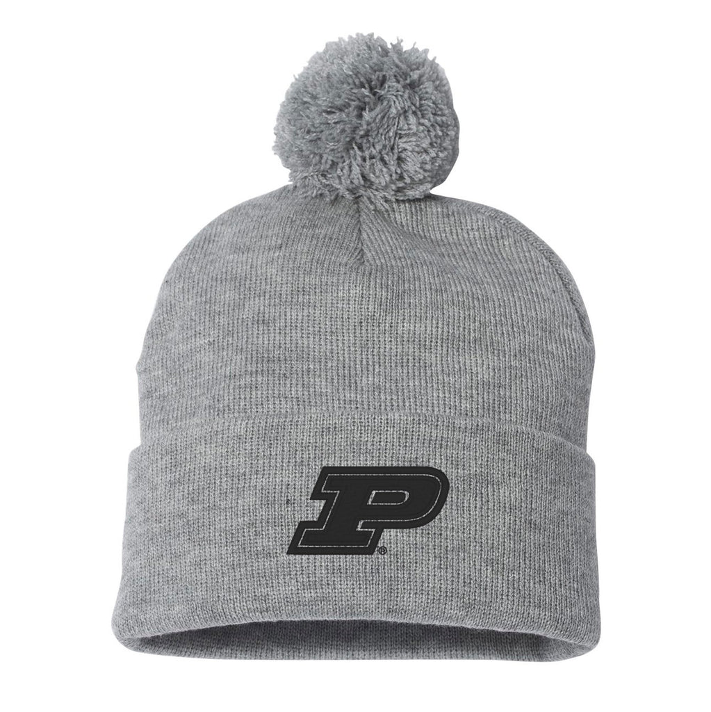 UGP Campus Apparel - BN508 - Purdue Boilermakers Primary Logo - Sports Team Pom-Pom Cuffed Beanie - One Size - Heather Grey