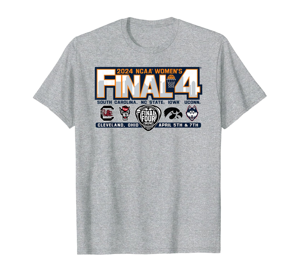 NCAA Final Four 2024 Women's Basketball 4-Team Cityscape T-Shirt ...