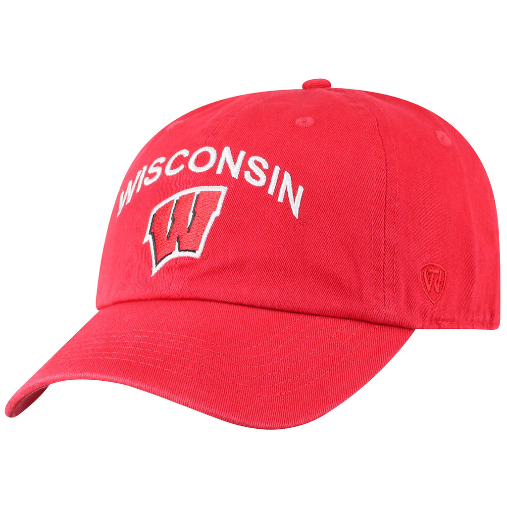 Top of the World Wisconsin Badgers Men's Adjustable Relaxed Fit Team Arch hat, Adjustable