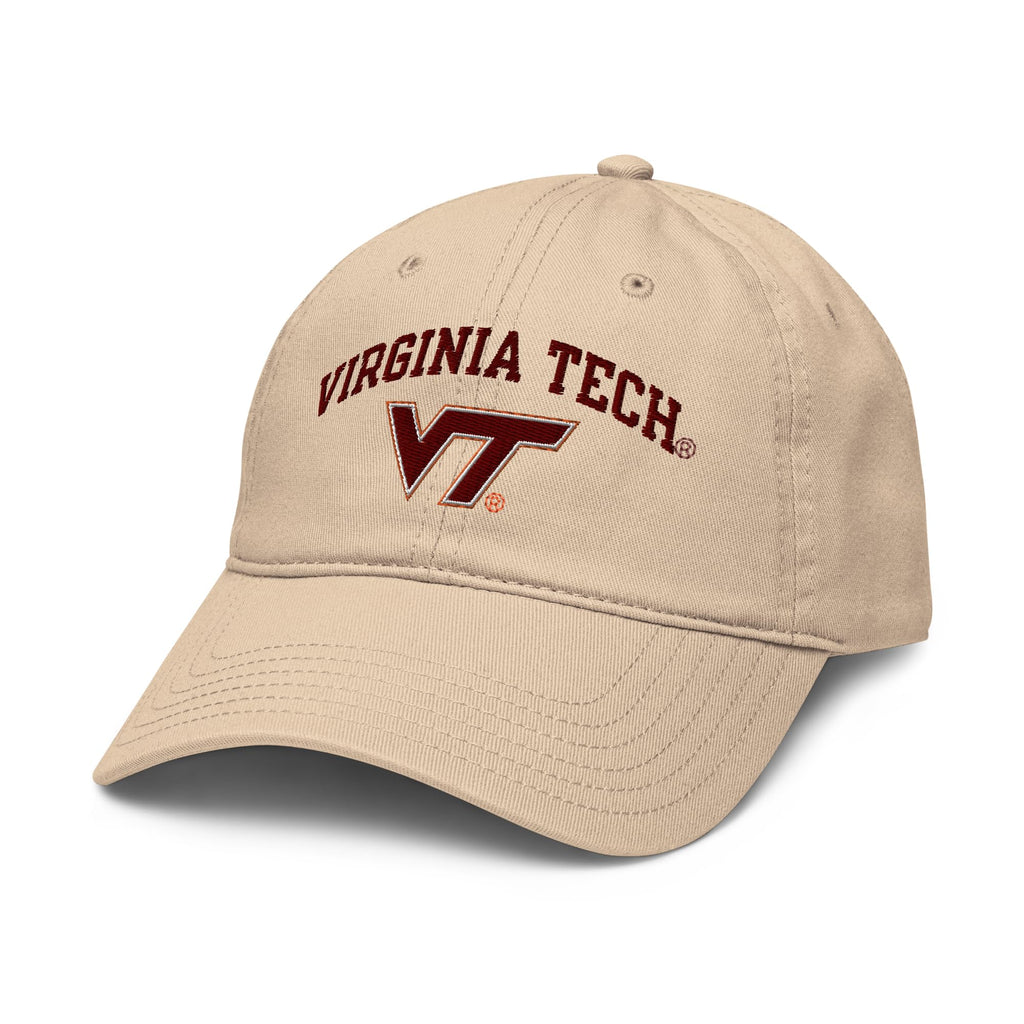 Elite Authentics Virginia Tech Hokies Arched Officially Licensed Adjustable Baseball Hat, Stone