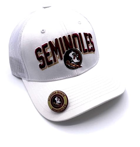 Florida State Hat Classic Team Logo Mesh Trucker Adjustable Structured Cap (White)