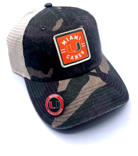University Miami Hat Classic Adjustable Hurricanes Mesh Trucker Camo Cap