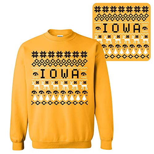 AW30 - Iowa Hawkeyes Holiday Ugly Sweater Crewneck Sweatshirt - Small - Gold