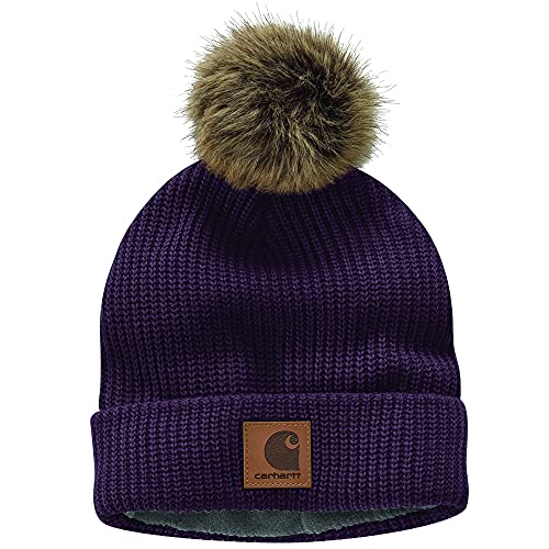 Carhartt mens Knit Fleece Lined Pom Beanie Hat, Nocturnal Haze, One Size US